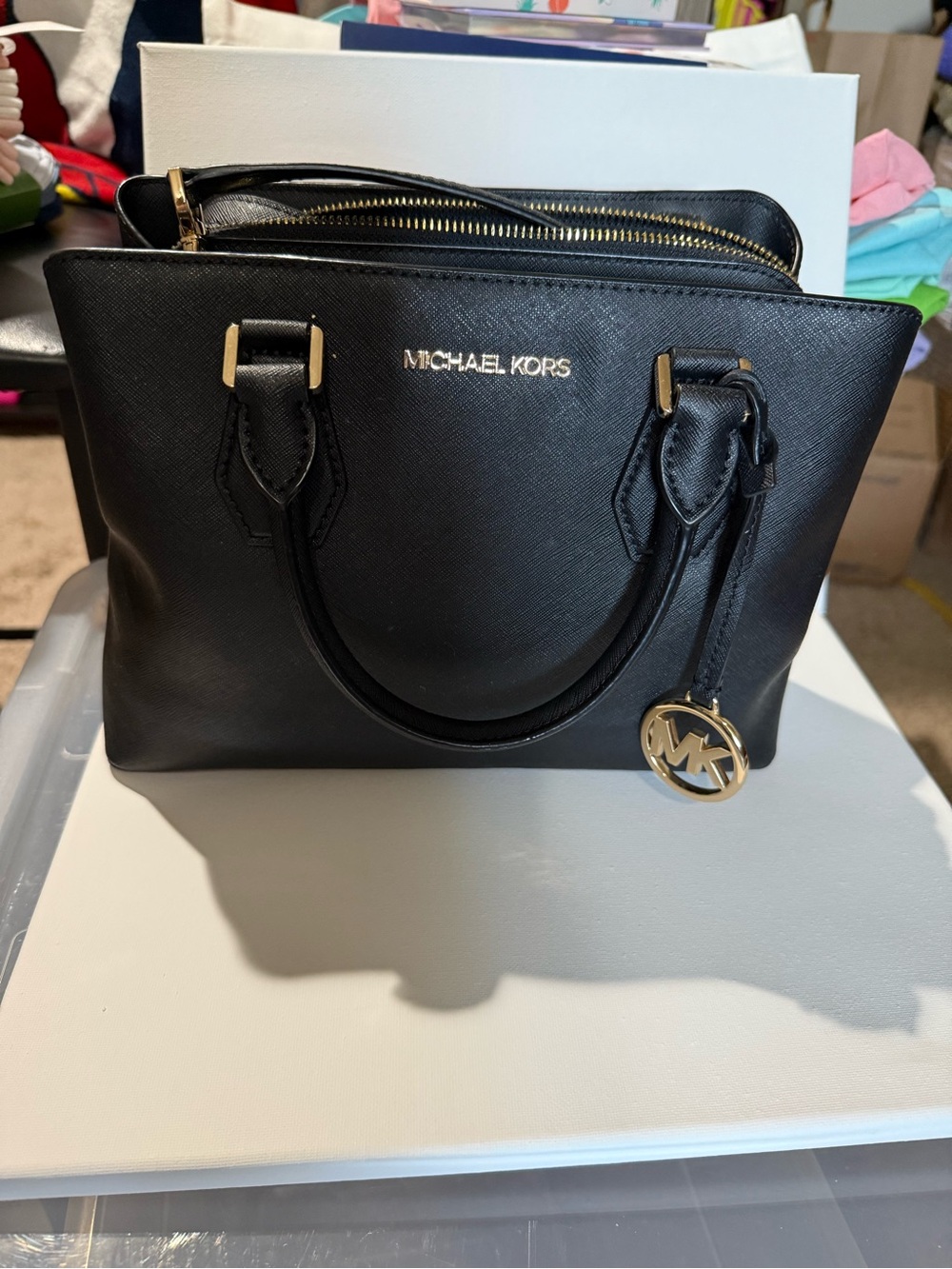 Michael Kors Black Saffiano Satchel with Gold Hardware